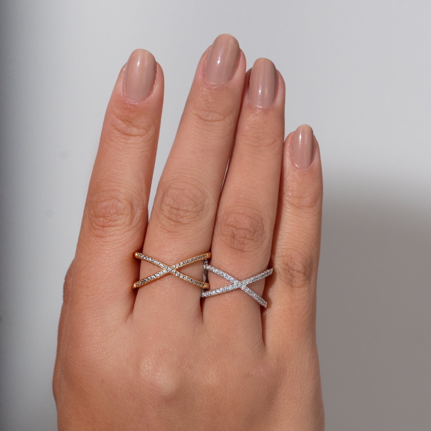 18K Gold Plated Adjustable Studded Zirconia X Ring
