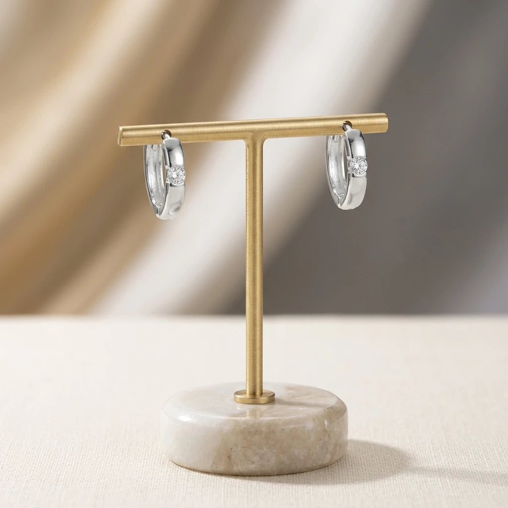 Small Hoop Click Zirconia Earrings - 925 Silver