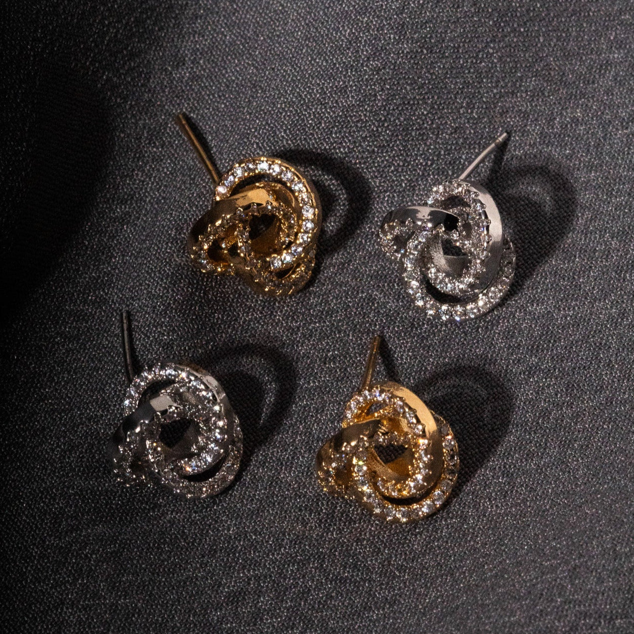 18K Gold Plated Studded Zirconia Small Knot Stud Earrings