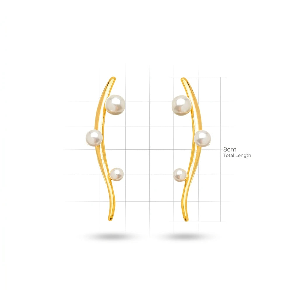 Long Curves with Pearls Earrings - 18K Gold Plated