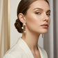 Long Curves with Pearls Earrings - 18K Gold Plated