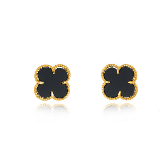 Black Lucky Clover - 18K Gold Plated Earrings