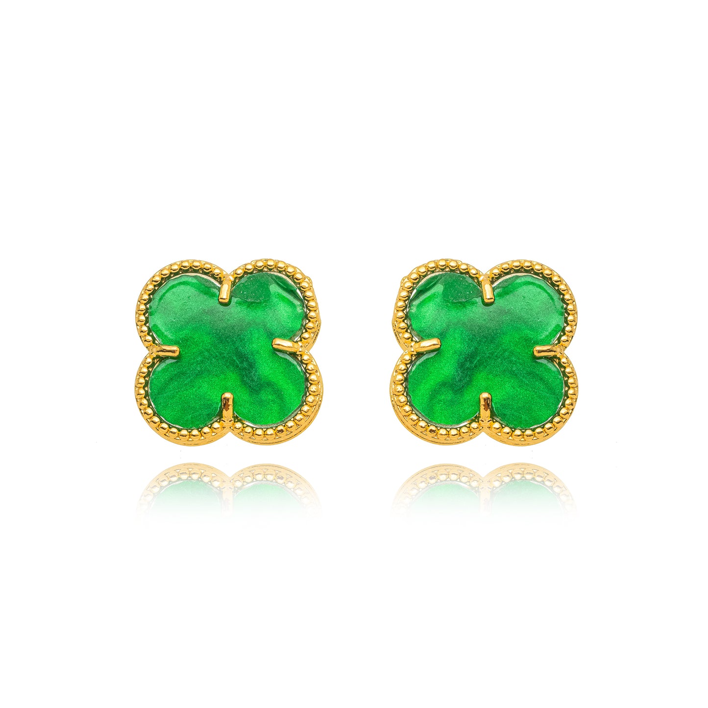 Green Lucky Clover - 18K Gold Plated Earrings