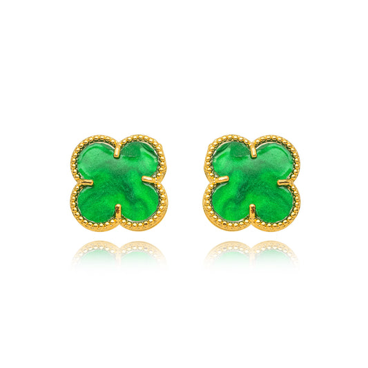 Green Lucky Clover - 18K Gold Plated Earrings