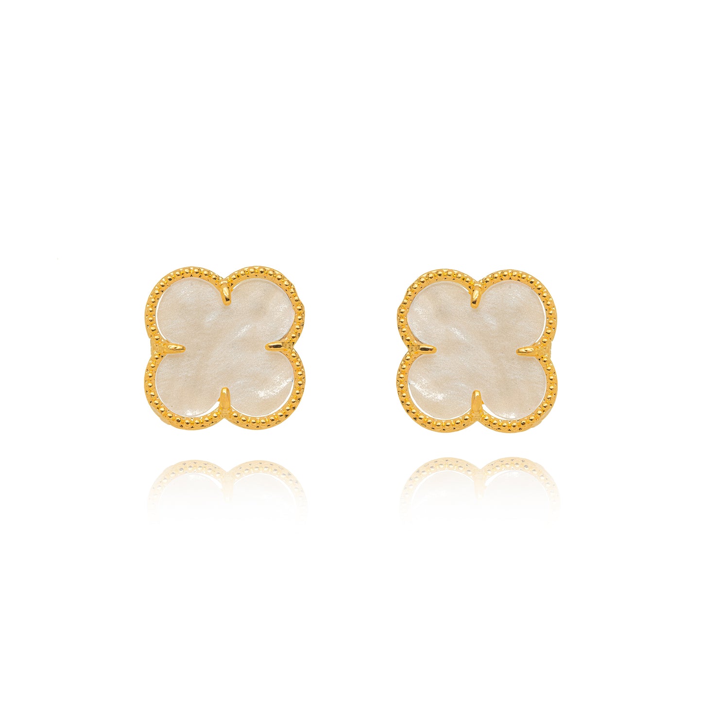 White Lucky Clover - 18K Gold Plated Earrings