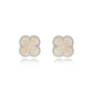 White Lucky Clover Earrings - White Rhodium Plated