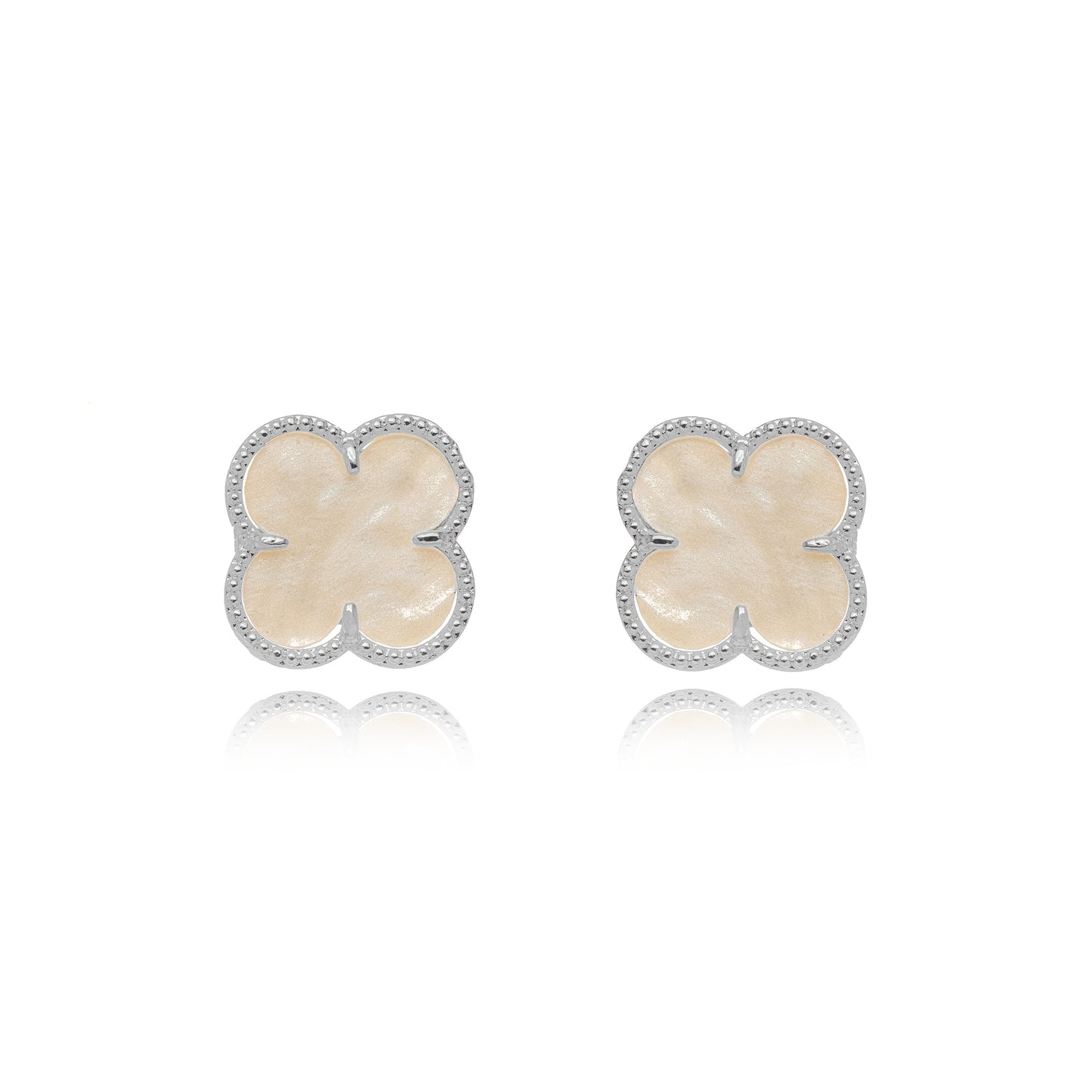 White Lucky Clover Earrings - White Rhodium Plated