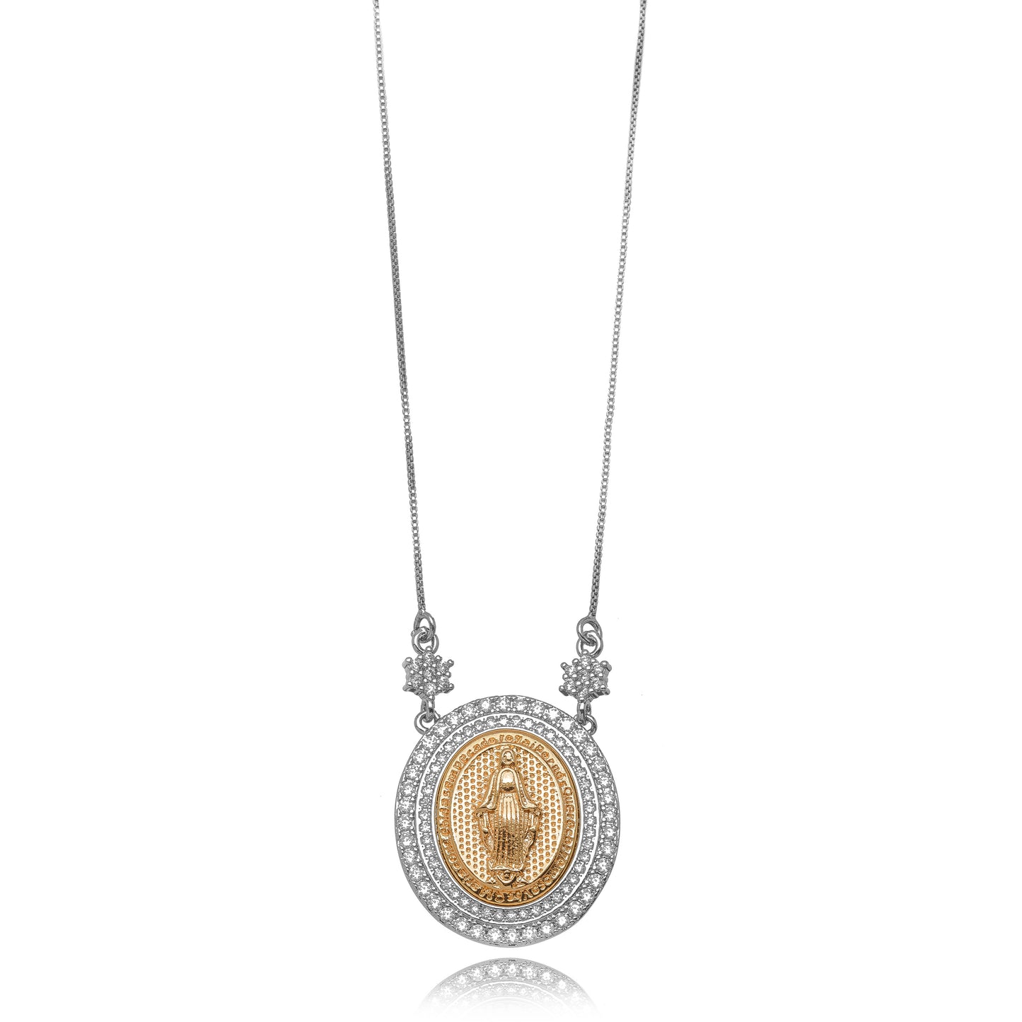 Our Lady Studded Zirconia Necklace - White Rhodium and 18k Gold Plated