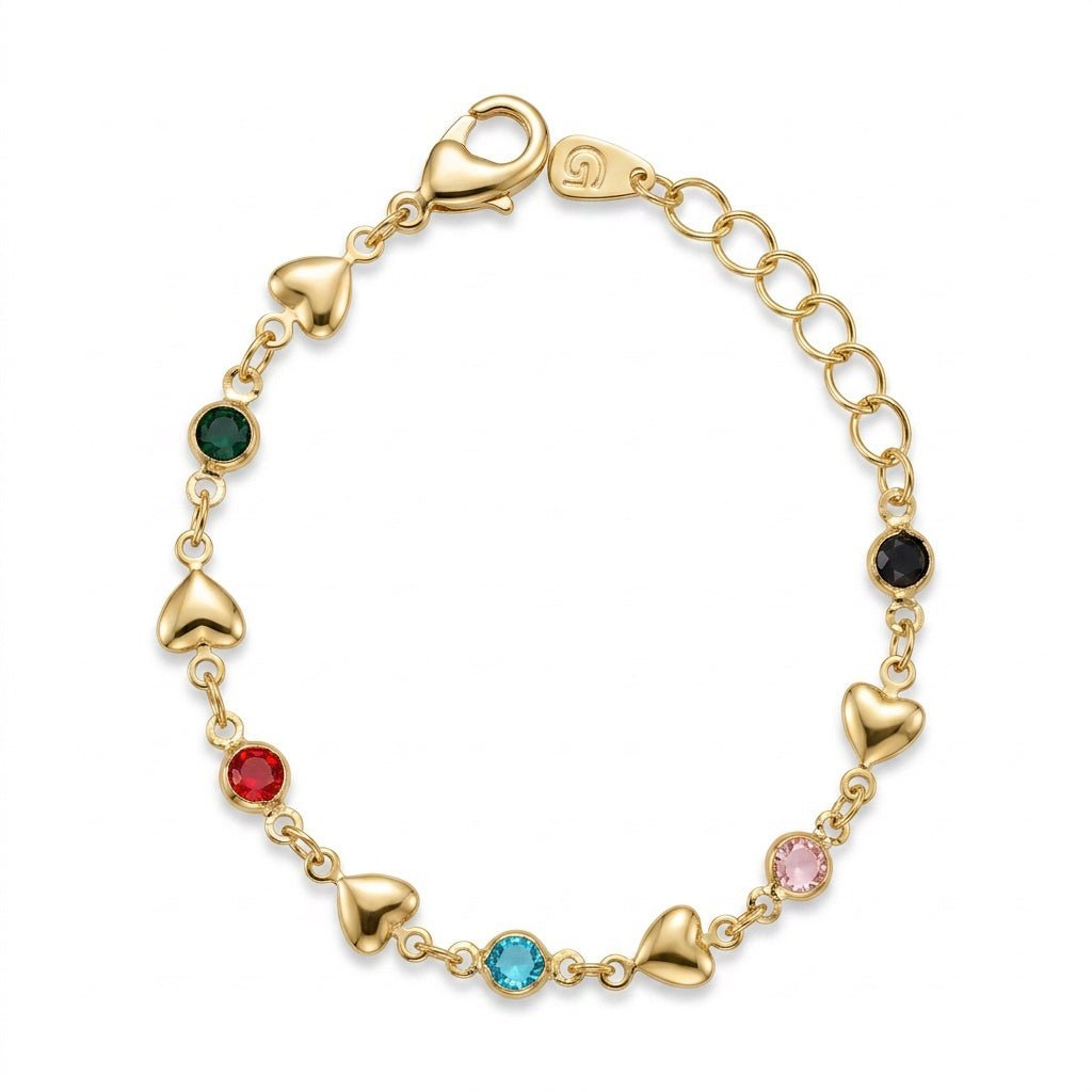 Delicate Mini Hearts and Crystals Kids Necklace - 18K Gold Plated
