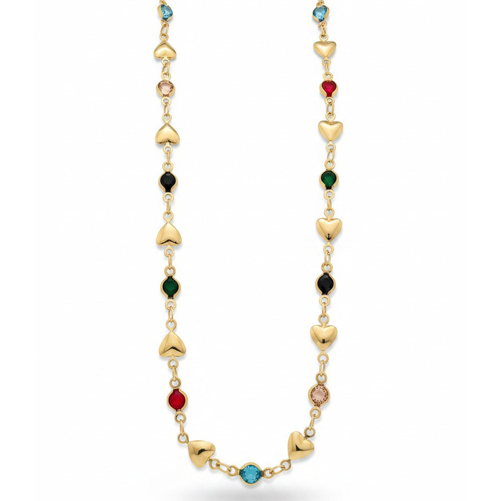 Delicate Mini Hearts and Crystals Kids Necklace - 18K Gold Plated