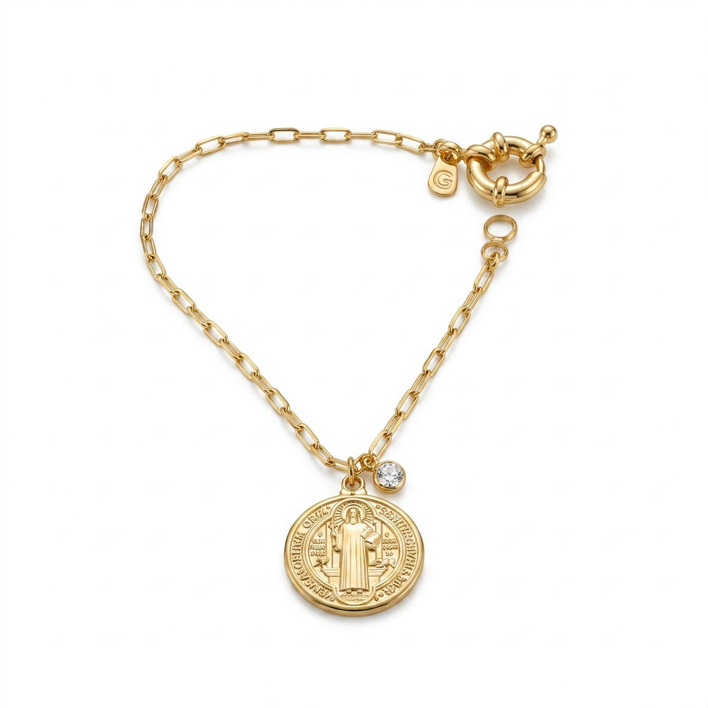 Religious Saint Benedict Bracelet - 18K Gold Plated