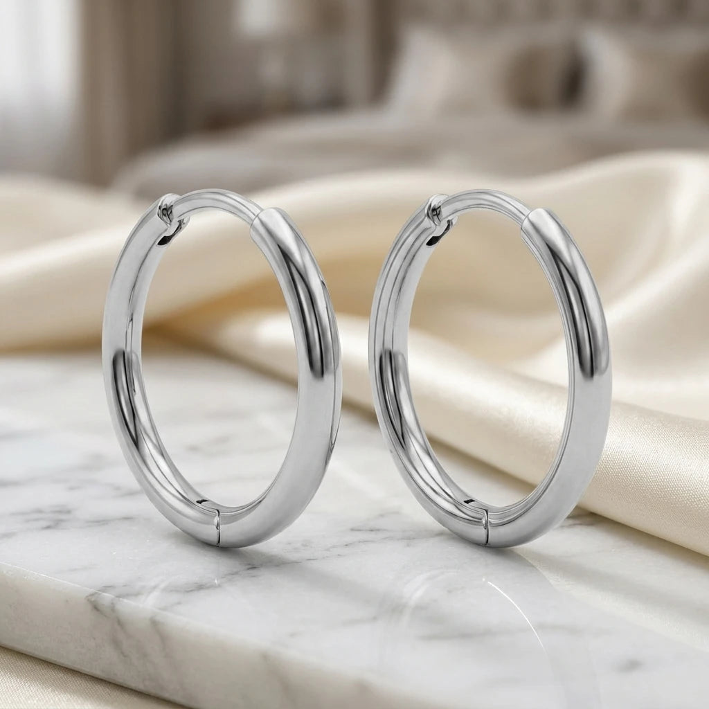 Thin Hoops 2cm Earrings - Rhodium Plated