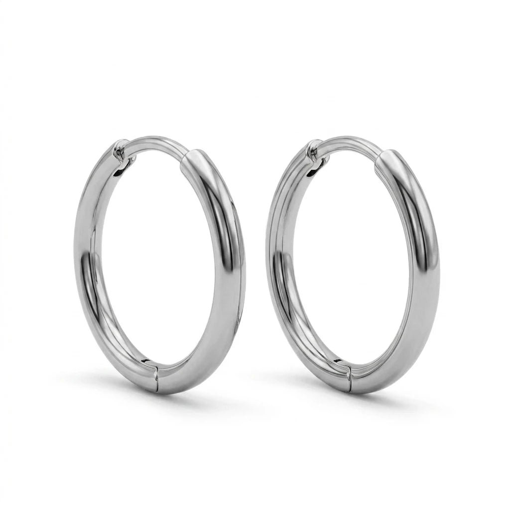 Thin Hoops 2cm Earrings - Rhodium Plated