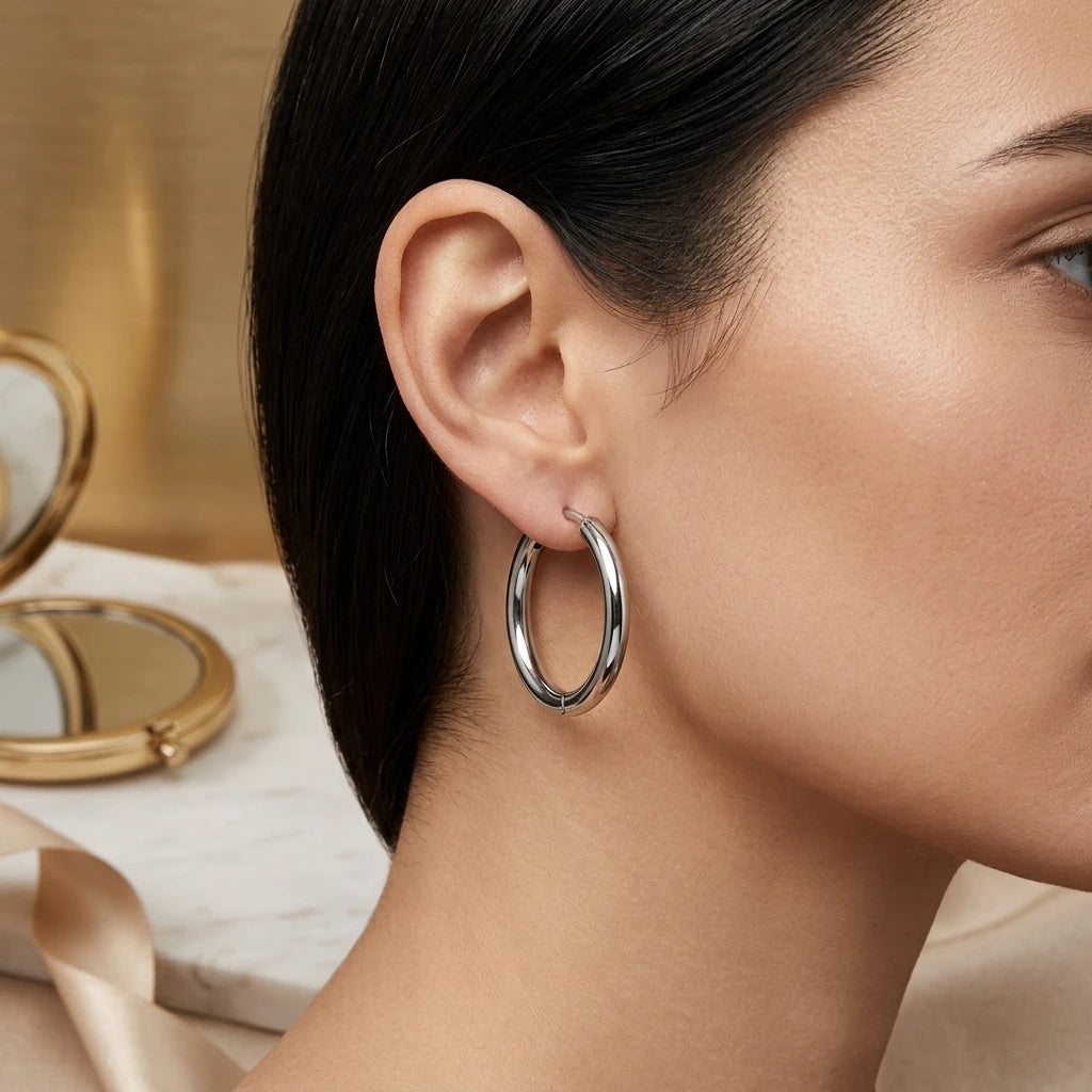 Thin Hoops 2cm Earrings - Rhodium Plated