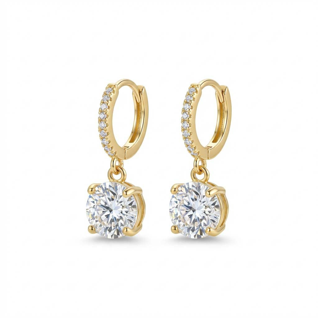 Click Hoops with Dangling Zirconia - 18K Gold Plated