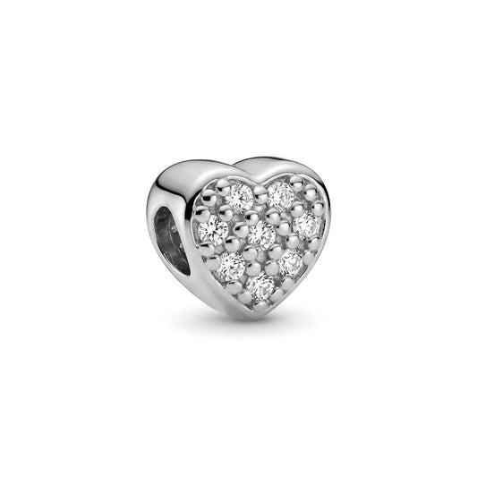 Heart Studded Zirconia Pendant - White Rhodium Plated