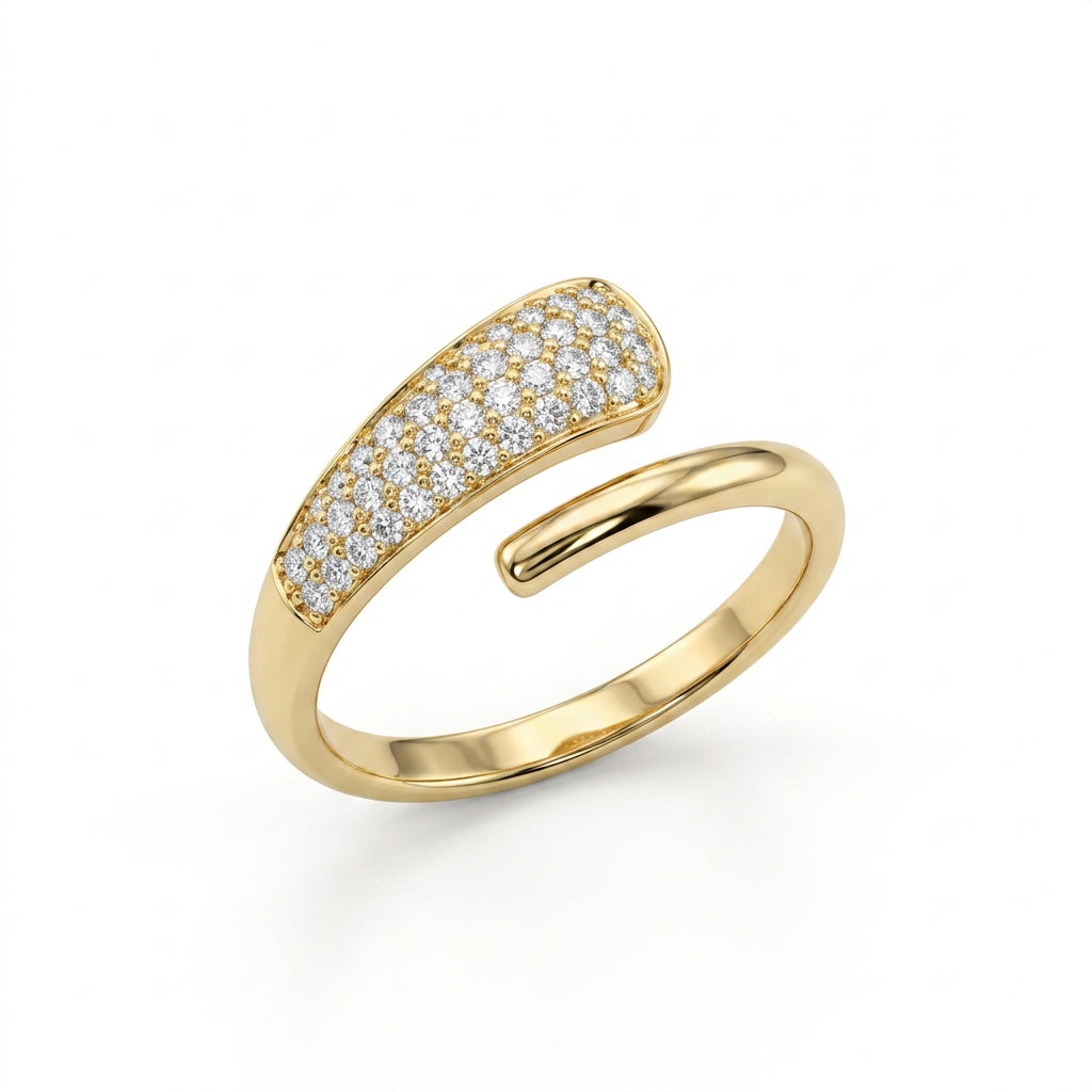 Studded Zirconia Parallel Open Ring - 18K Gold Plated