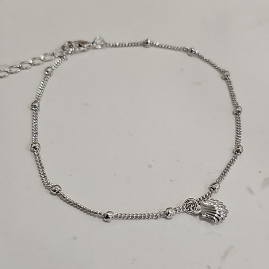 White Rhodium Plated Shell Anklet
