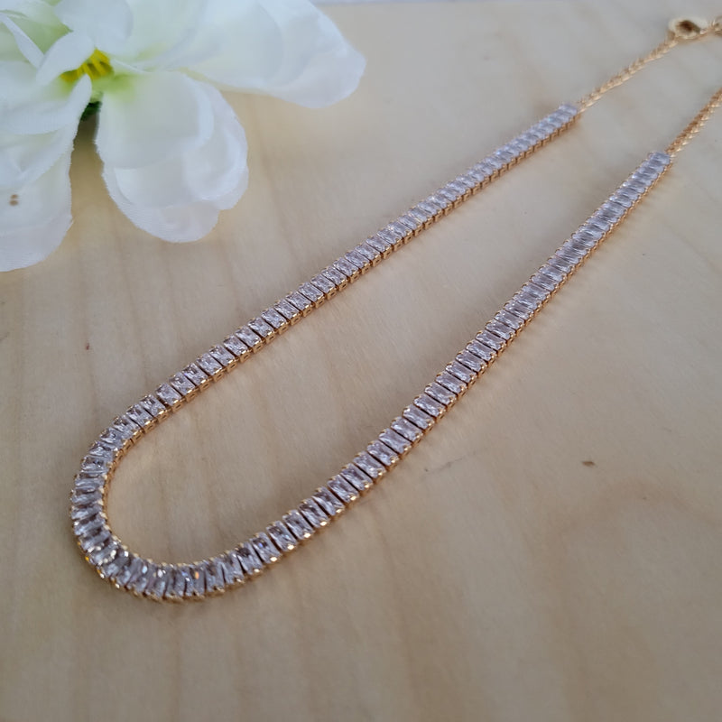 18K Gold Plated Tennis Zirconia Baguette Necklace