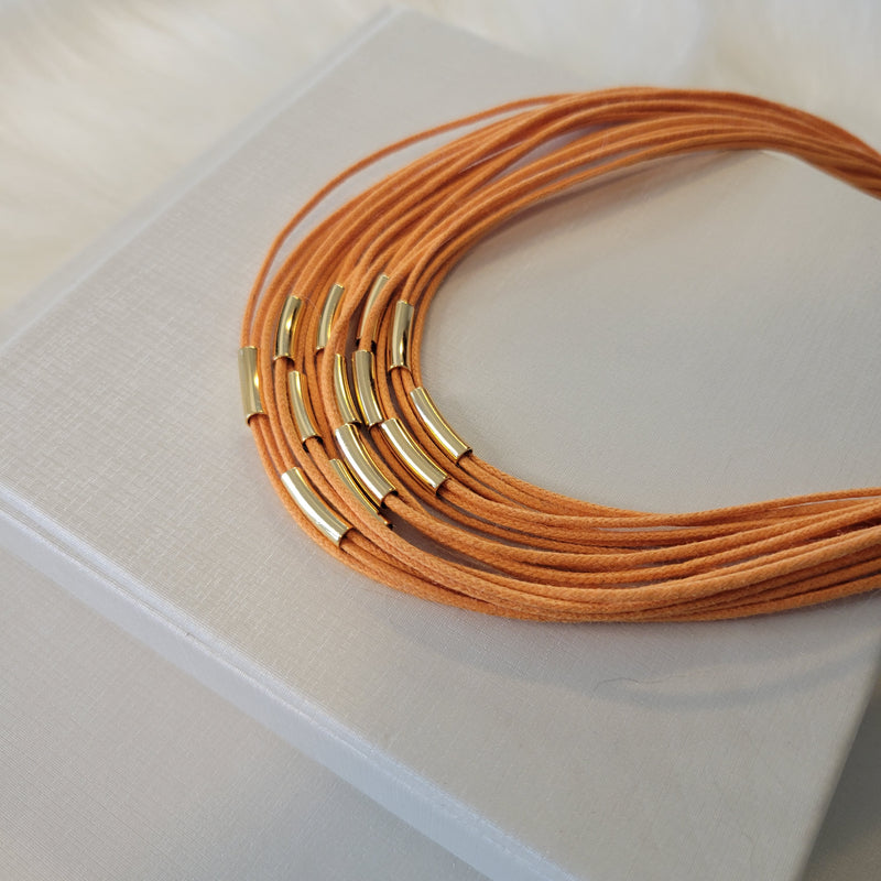 18K Gold Plated Multi Orange Wires Necklace