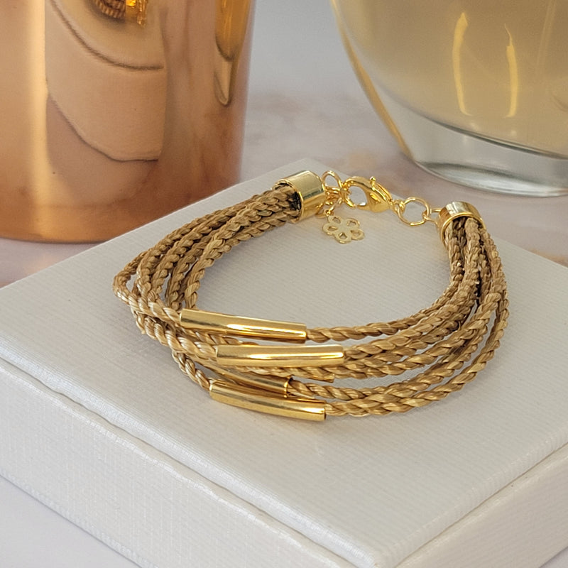 Thick Golden Grass Multi-Strand Bracelet