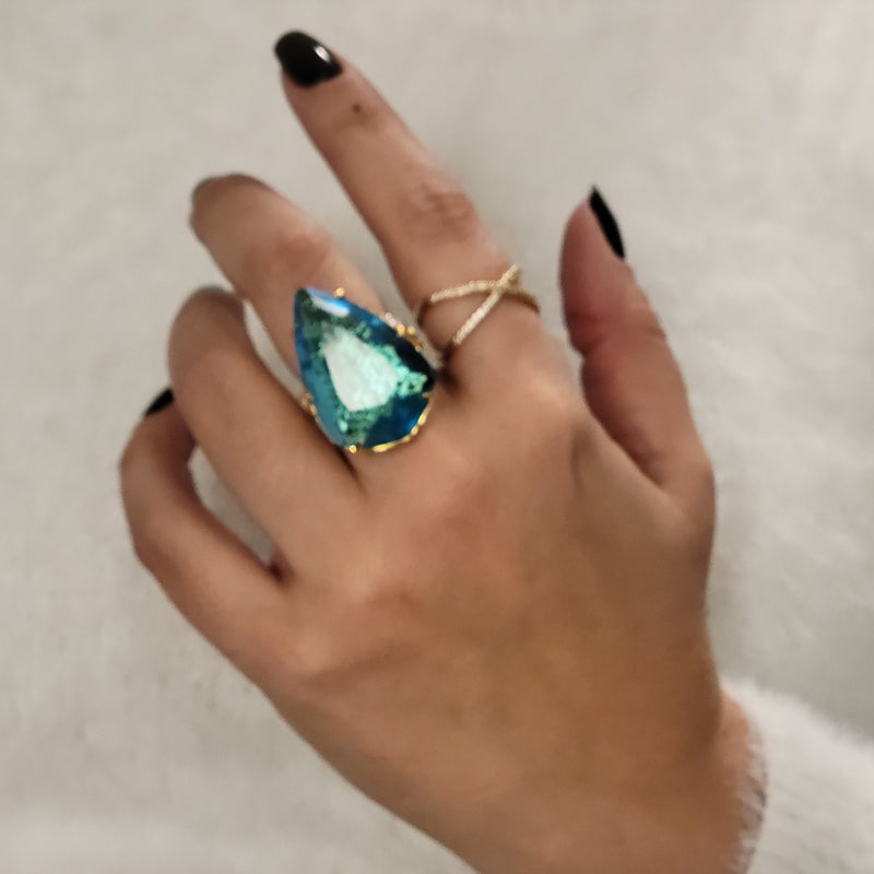 18K Gold Plated Apatite and Zirconia Ring