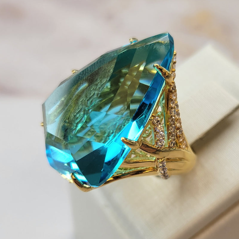 18K Gold Plated Apatite and Zirconia Ring