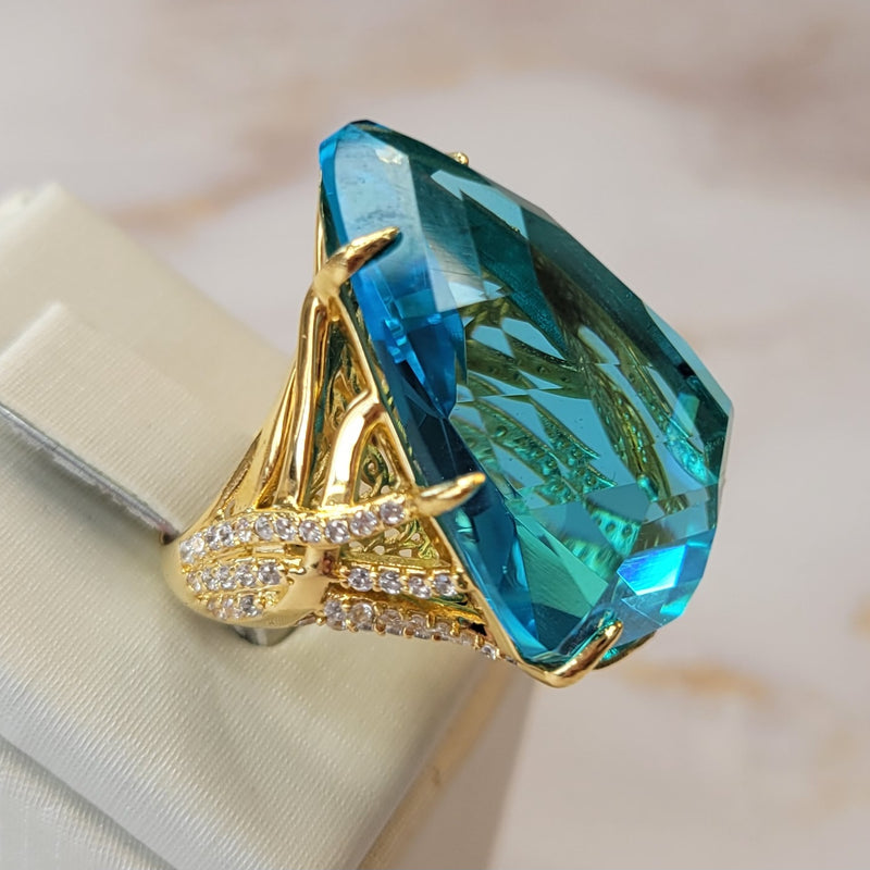 18K Gold Plated Apatite and Zirconia Ring