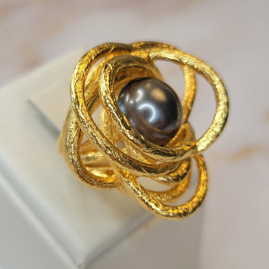 18K Gold Plated Gray Pearl Ring