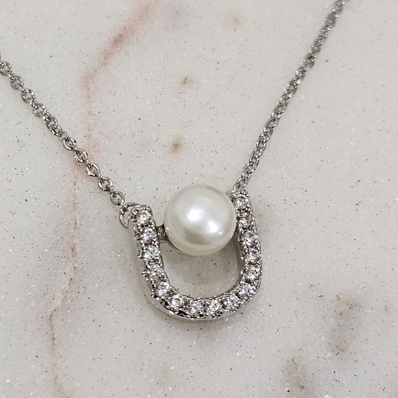 White Rhodium Plated Delicate Pearl Necklace