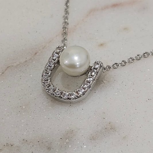 White Rhodium Plated Delicate Pearl Necklace