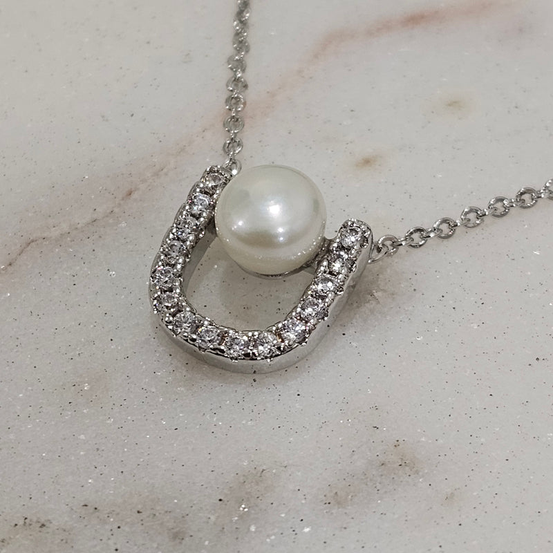 White Rhodium Plated Delicate Pearl Necklace