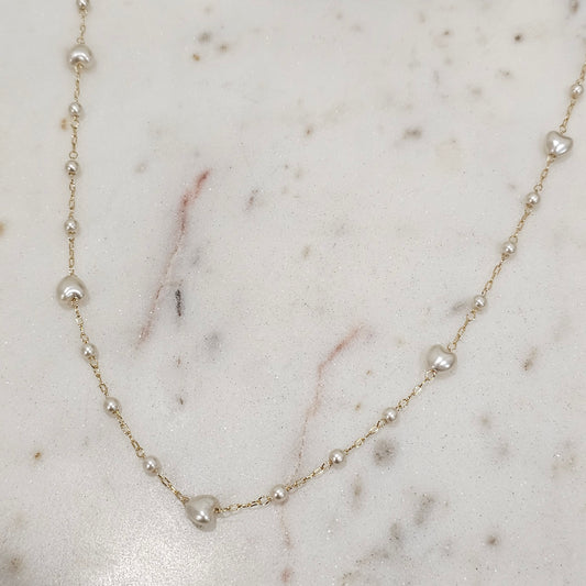 18K Gold Plated Delicate Heart Pearls Necklace
