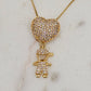 18K Gold Plated Long Mother Studded Heart Necklace with Boy Charms