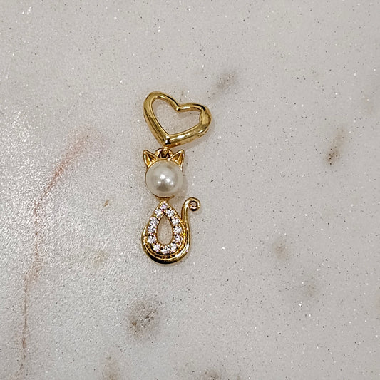 18K Gold Plated Cat with Pearl Pendant