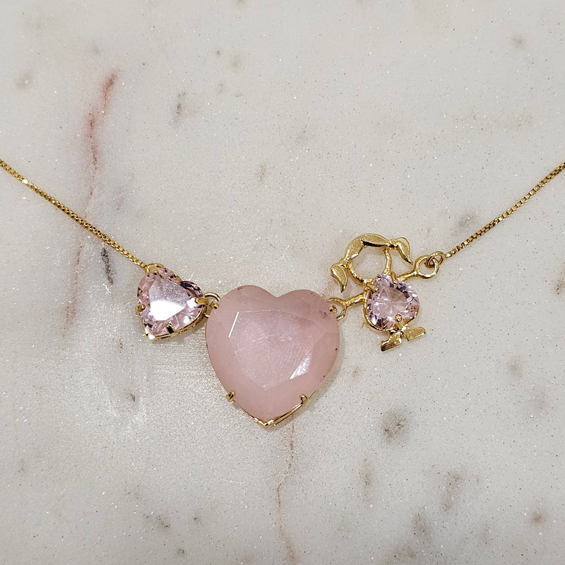 18K Gold Plated Kunzite Heart and Girl Necklace