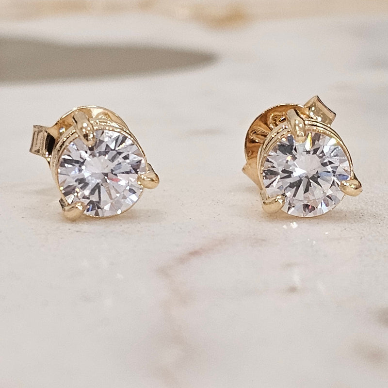 18K Gold Plated Round Cubic Zirconia Studs Earrings