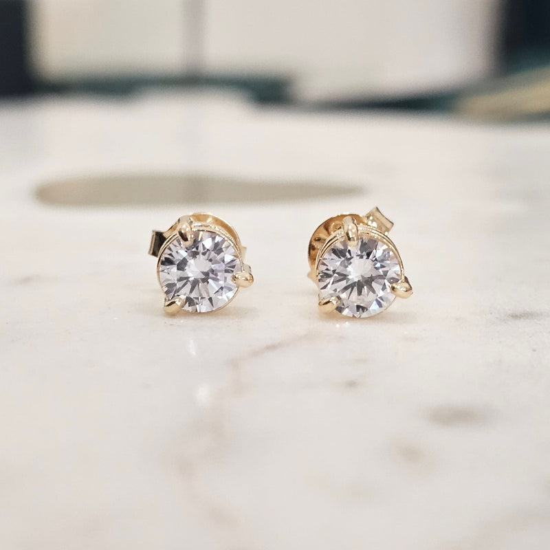 18K Gold Plated Round Cubic Zirconia Studs Earrings