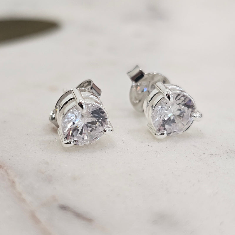 Silver Plated Round Cubic Zirconia Studs Earrings