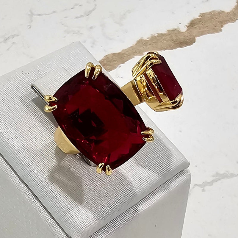 18K Gold Plated Oval Matte Ruby Rectangle Ruby Ring