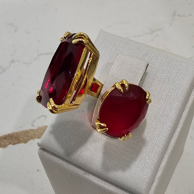 18K Gold Plated Oval Matte Ruby Rectangle Ruby Ring