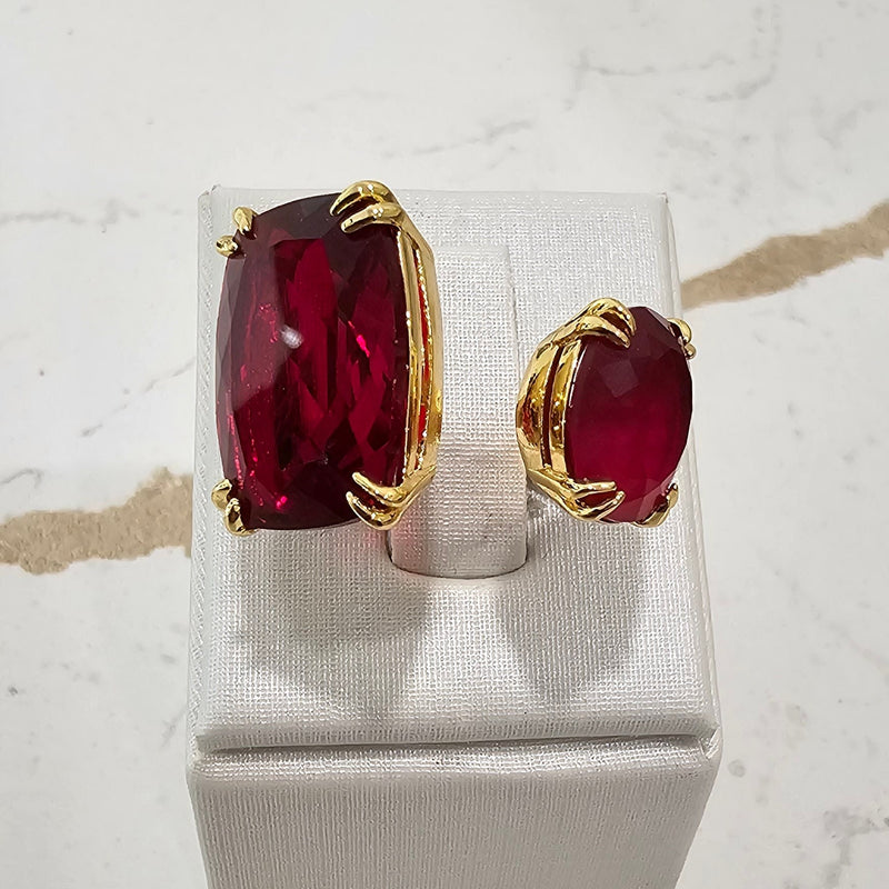 18K Gold Plated Oval Matte Ruby Rectangle Ruby Ring