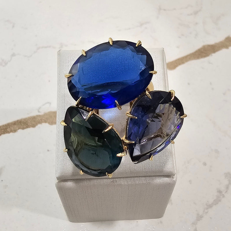 18K Gold Plated Blue Sapphire, Topaz London and Alexandrite Ring