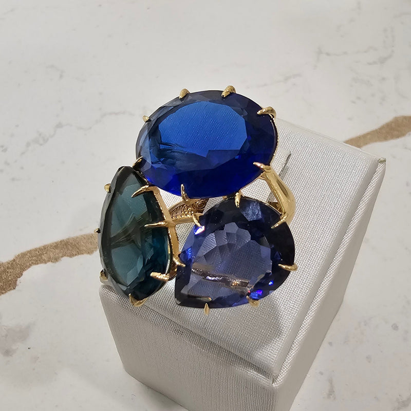 18K Gold Plated Blue Sapphire, Topaz London and Alexandrite Ring