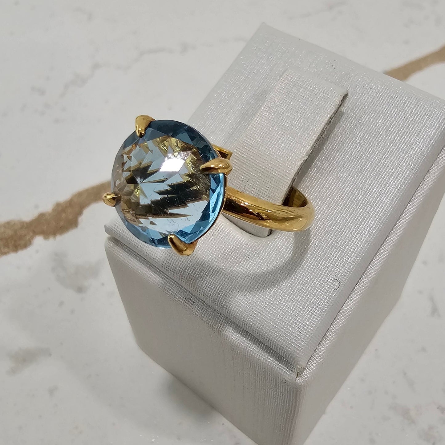 18K Gold Plated Aquamarine Solitaire Ring