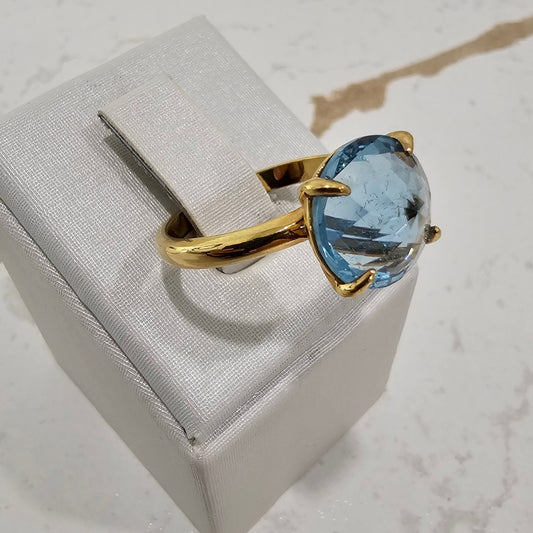18K Gold Plated Aquamarine Solitaire Ring
