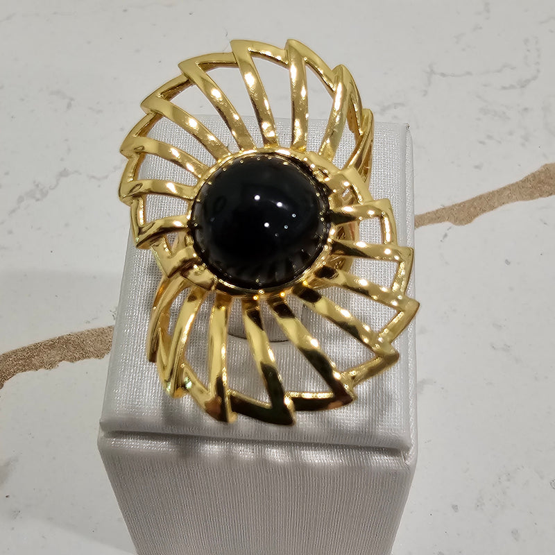 18K Gold Plated Onyx Cabochon Ring