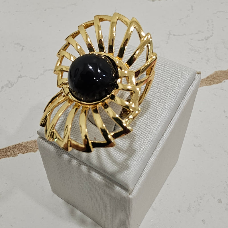 18K Gold Plated Onyx Cabochon Ring