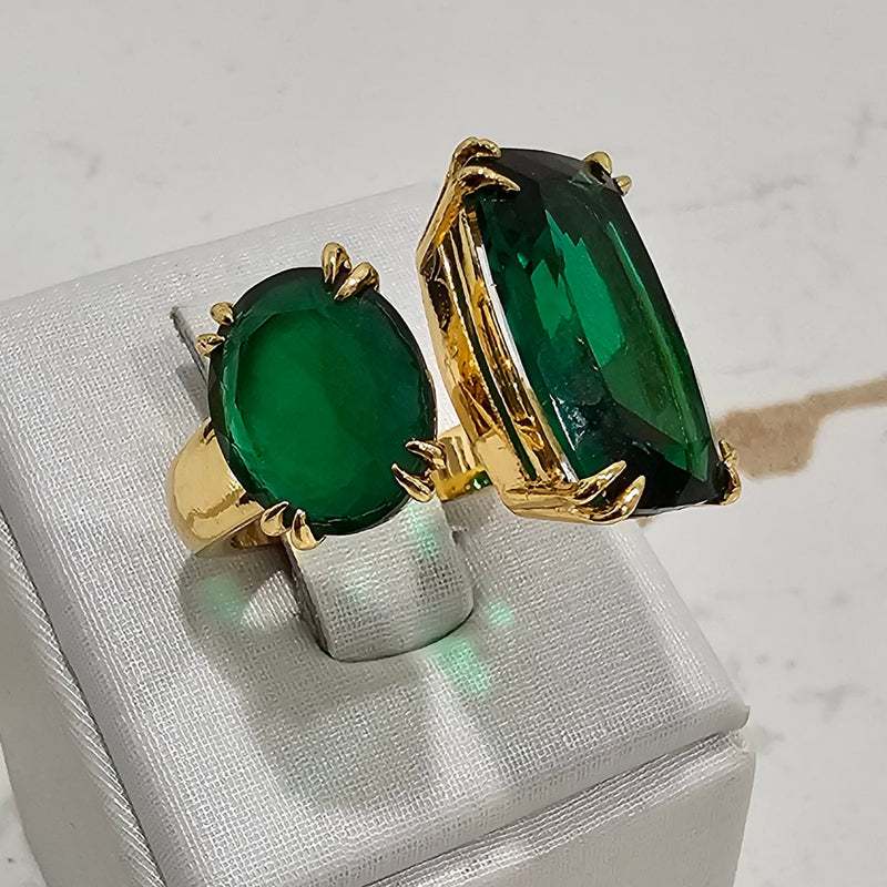 18K Gold Plated Oval Matte Green Tourmaline Rectangle Green Tourmaline Ring