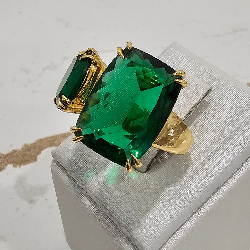 18K Gold Plated Oval Matte Green Tourmaline Rectangle Green Tourmaline Ring